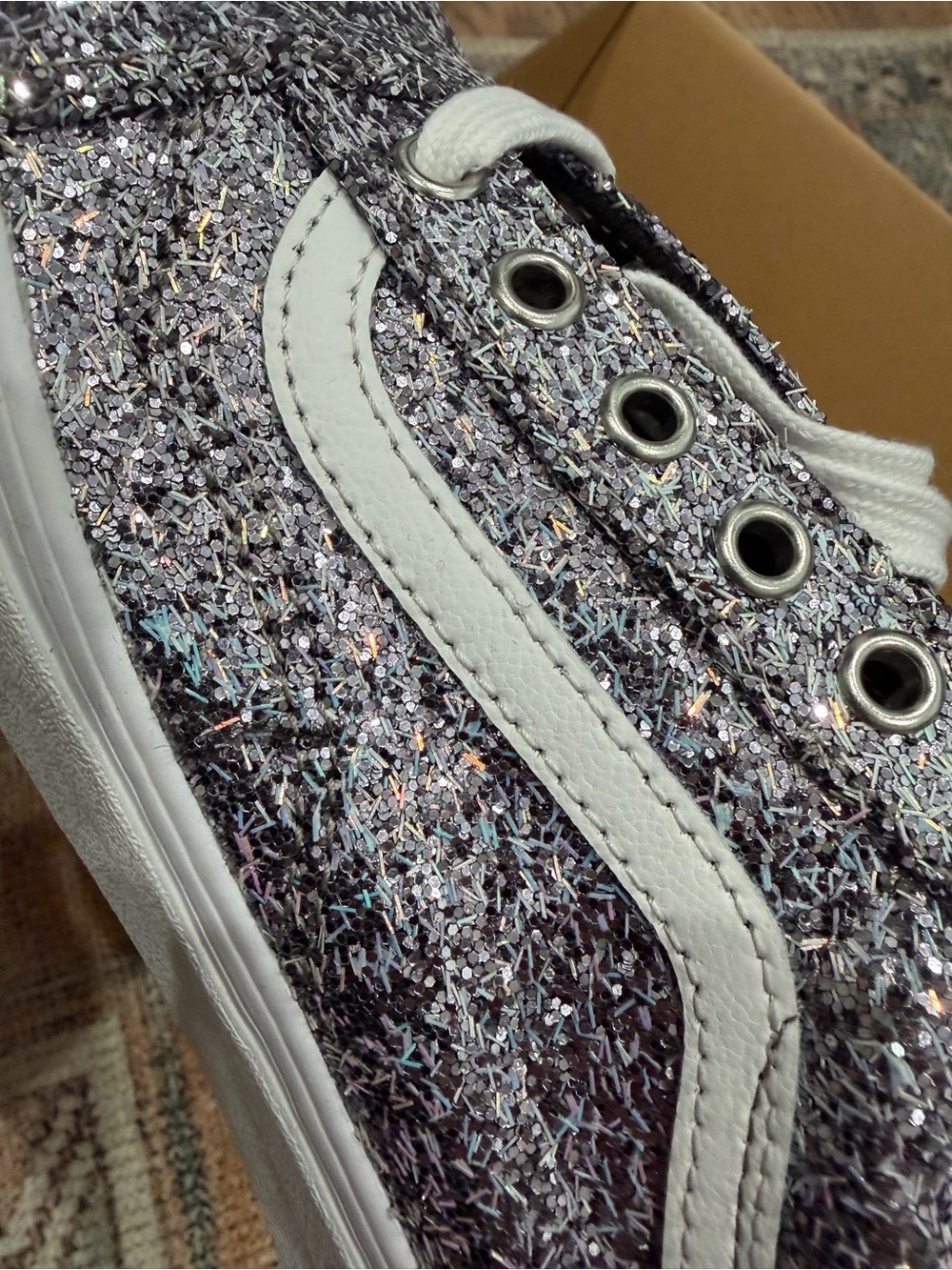 Vans “Shiny Party Silver” Glitter Old Skool Sneakers NWB - Picture 5 of 10